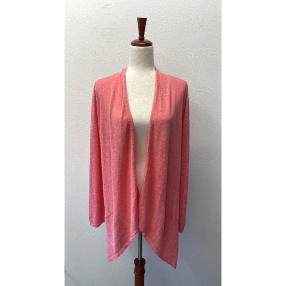 Eileen Fisher Cardigan Sweater Womens Size XL Long Pink Linen Knit Lagenlook - Picture 1 of 7